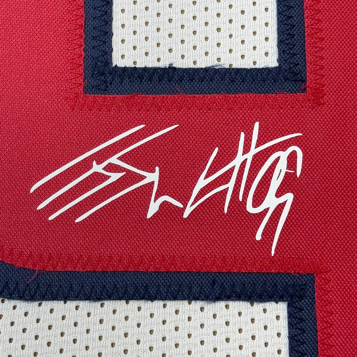 Framed Facsimile Autographed JJ J.J. Watt 33x42 White Reprint Laser Auto Jersey
