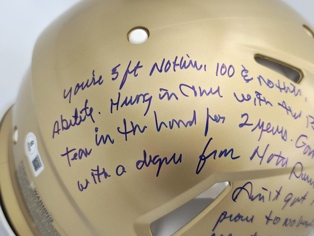 Ry Ruettiger Auto Notre Dame Fighting Irish Gold Full Size Helmet Movie Speech