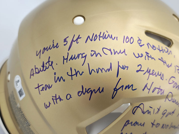 Ry Ruettiger Auto Notre Dame Fighting Irish Gold Full Size Helmet Movie Speech