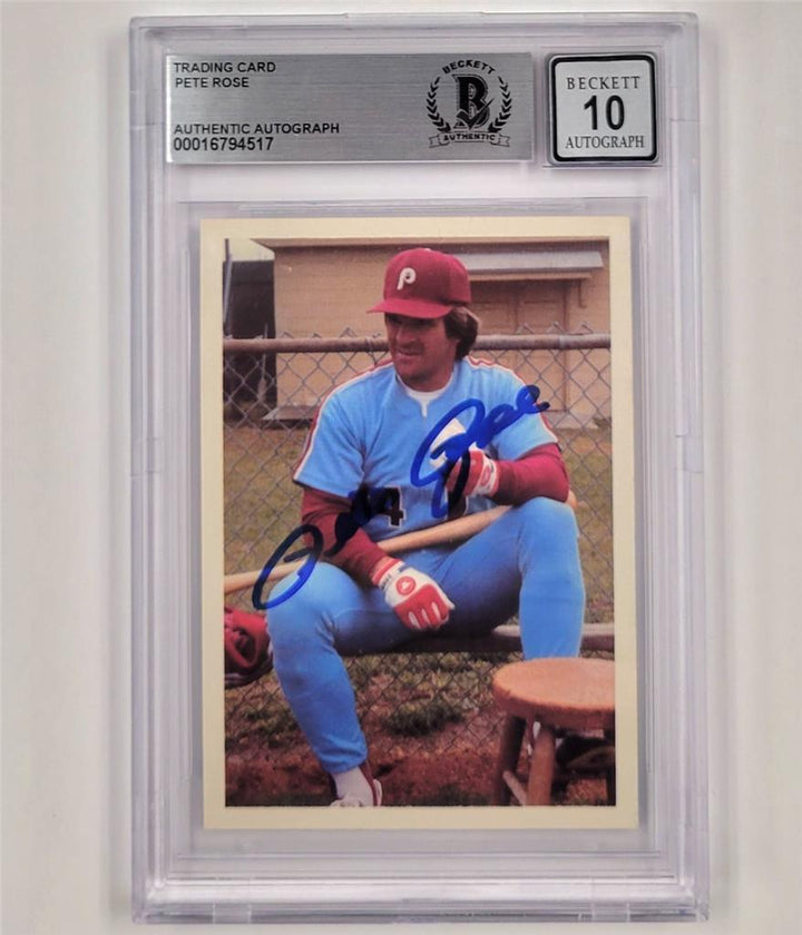 Pete Rose signed 1985 Philadelphia Phillies Trading Card slab BAS BGS 10 auto