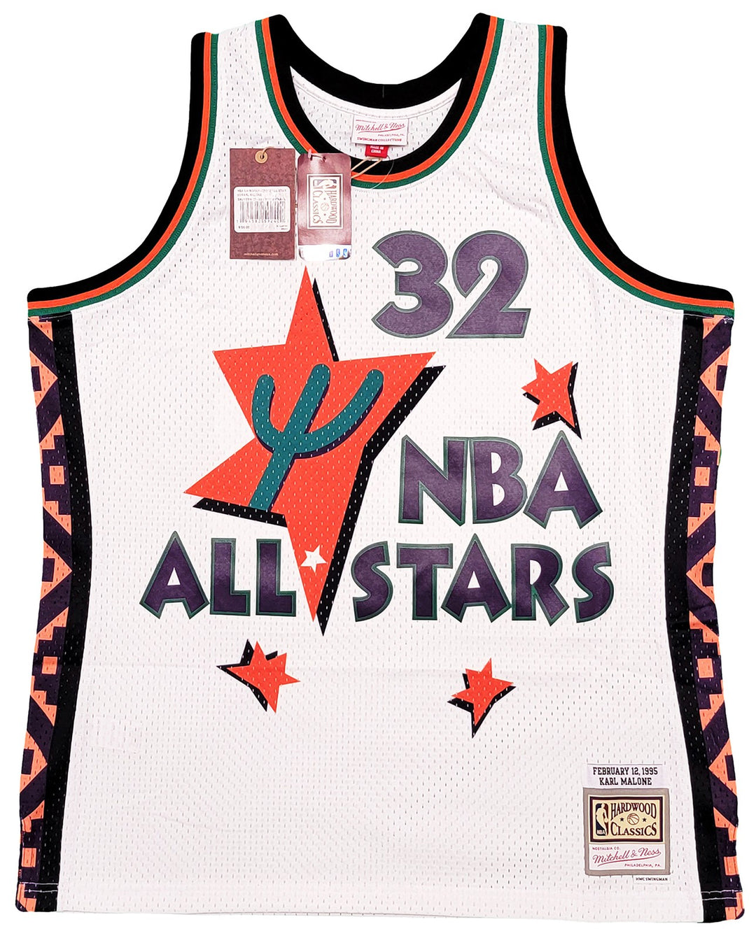 Jazz Karl Malone Auto White Purple Auth Mitchell Ness 1995 ASG Jersey XL Beckett