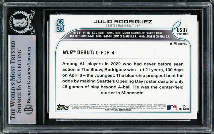 Julio Rodriguez Signed 2022 Topps Update RC #US97 Seattle Mariners Beckett