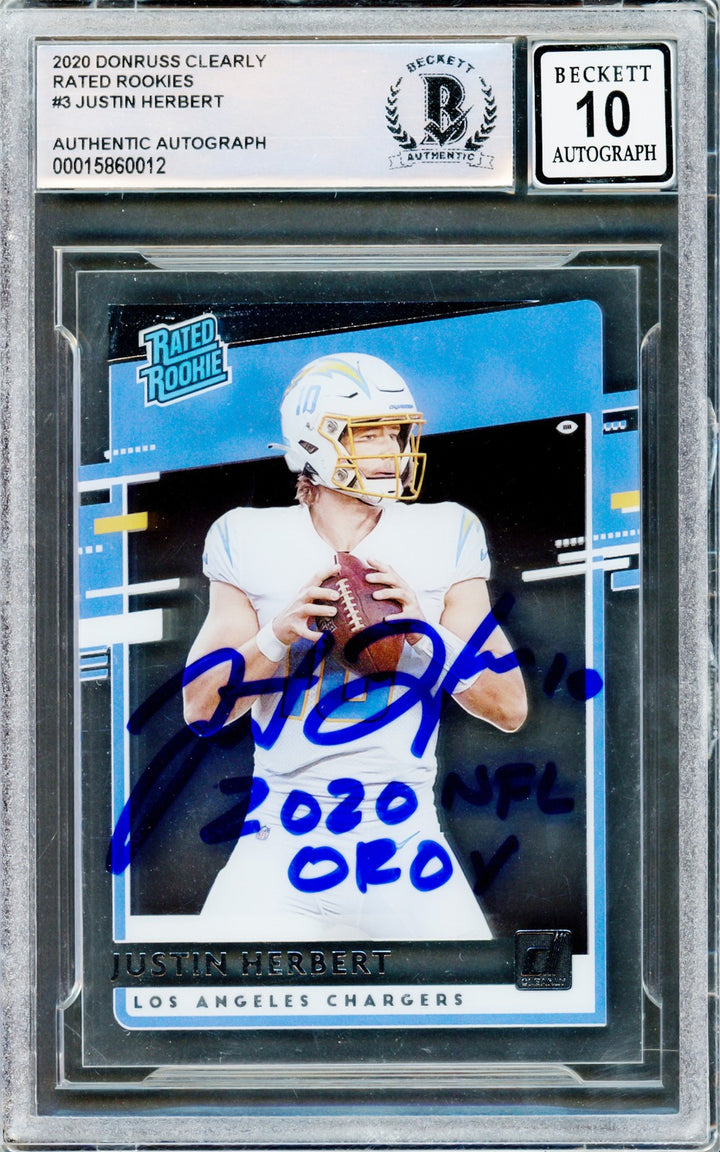 Justin Herbert Signed 2020 Donruss Clearly Rated Rookies RC #RR-JH Chargers
