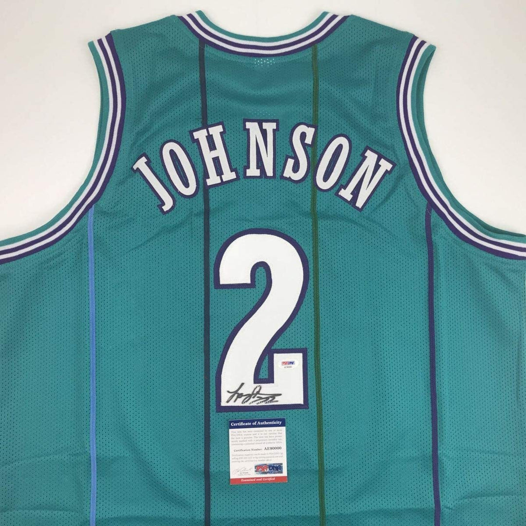 Autographed/Signed LARRY JOHNSON Charlotte Teal Basketball Jersey PSA/DNA COA