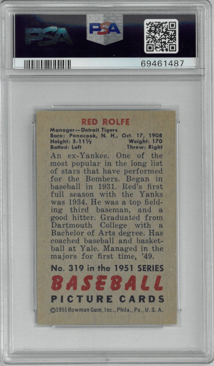 Red Rolfe 1951 Bowman Baseball Card #319- PSA Graded 4 VG-EX (Detroit Tigers)