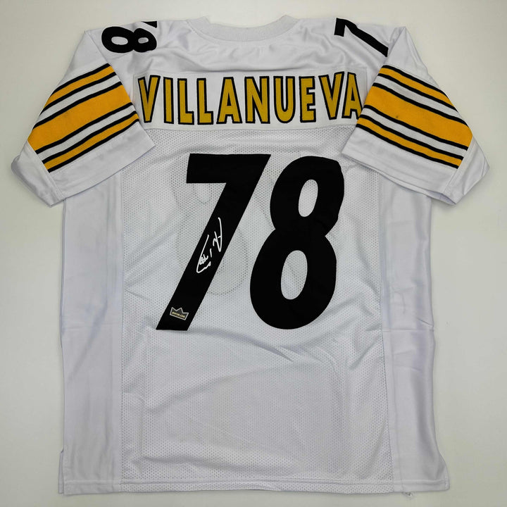 Facsimile Autographed Alejandro Villanueva Pittsburgh White Reprint Jersey XL
