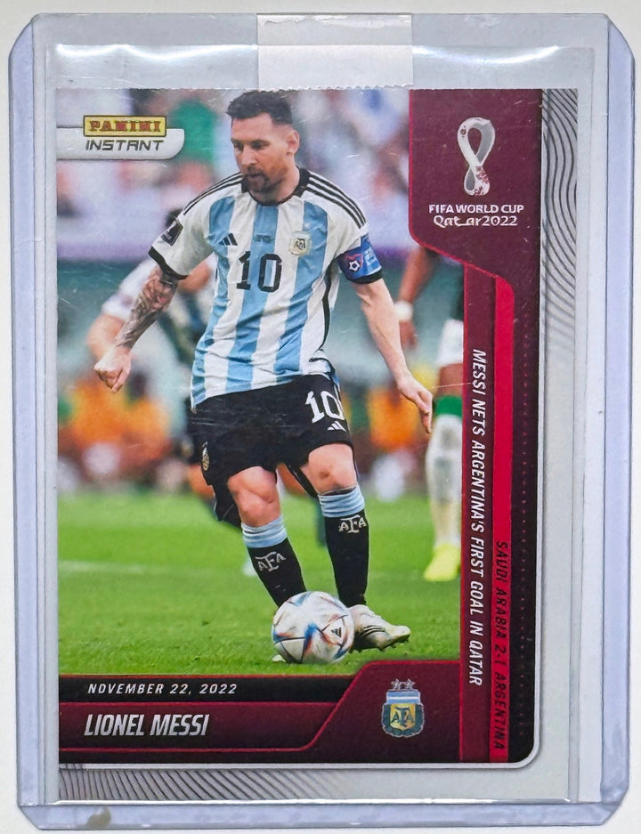 LIONEL MESSI NETS ARGENTINA's 1st GOAL IN QATAR PANINI INSTANT WORLD CUP CARD 39