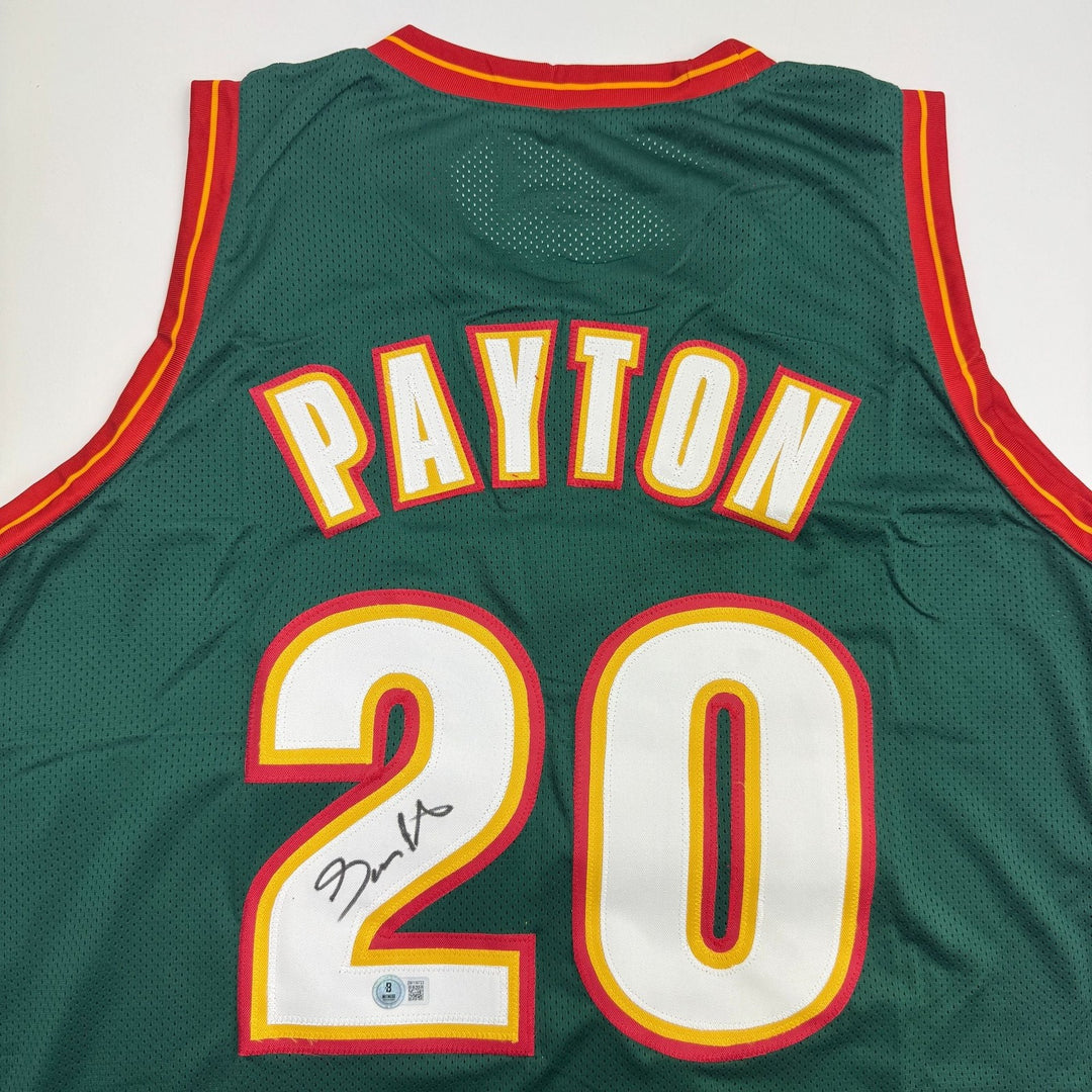 Autographed/Signed Gary Payton Seattle Green Basketball Jersey BAS COA