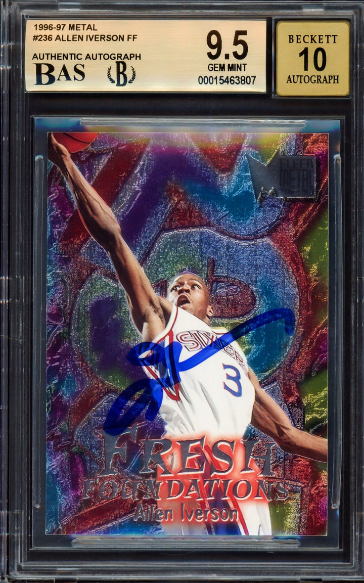 Allen Iverson Auto Signed 1996-97 Metal RC 236 76ers BGS 9.5 Auto GM 10 Beckett