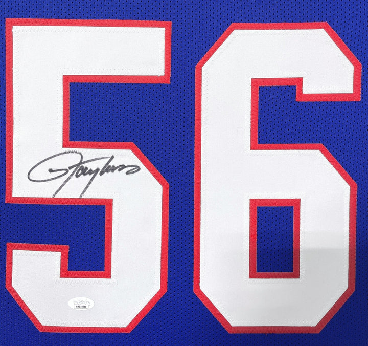 Lawrence Taylor Autographed New York Giants Blue Jersey Framed BAS Signed NY