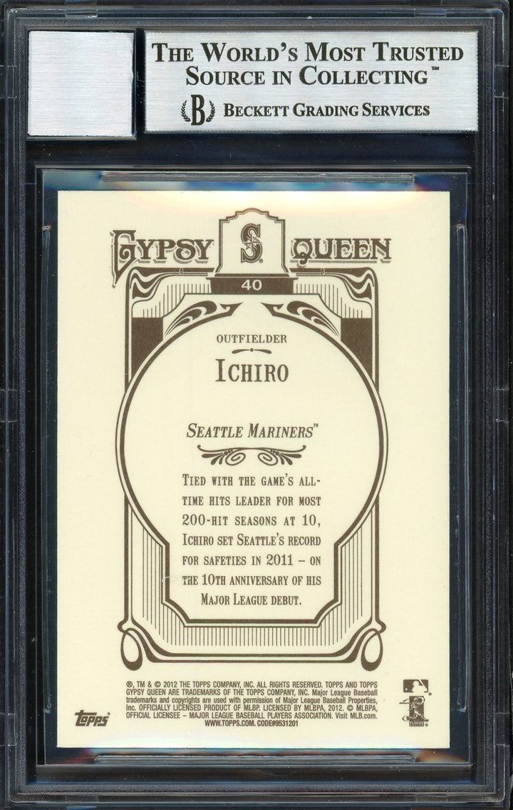 Ichiro Suzuki Signed 2012 Topps Gypsy Queen Card 40 Mariners Auto 10 Beckett