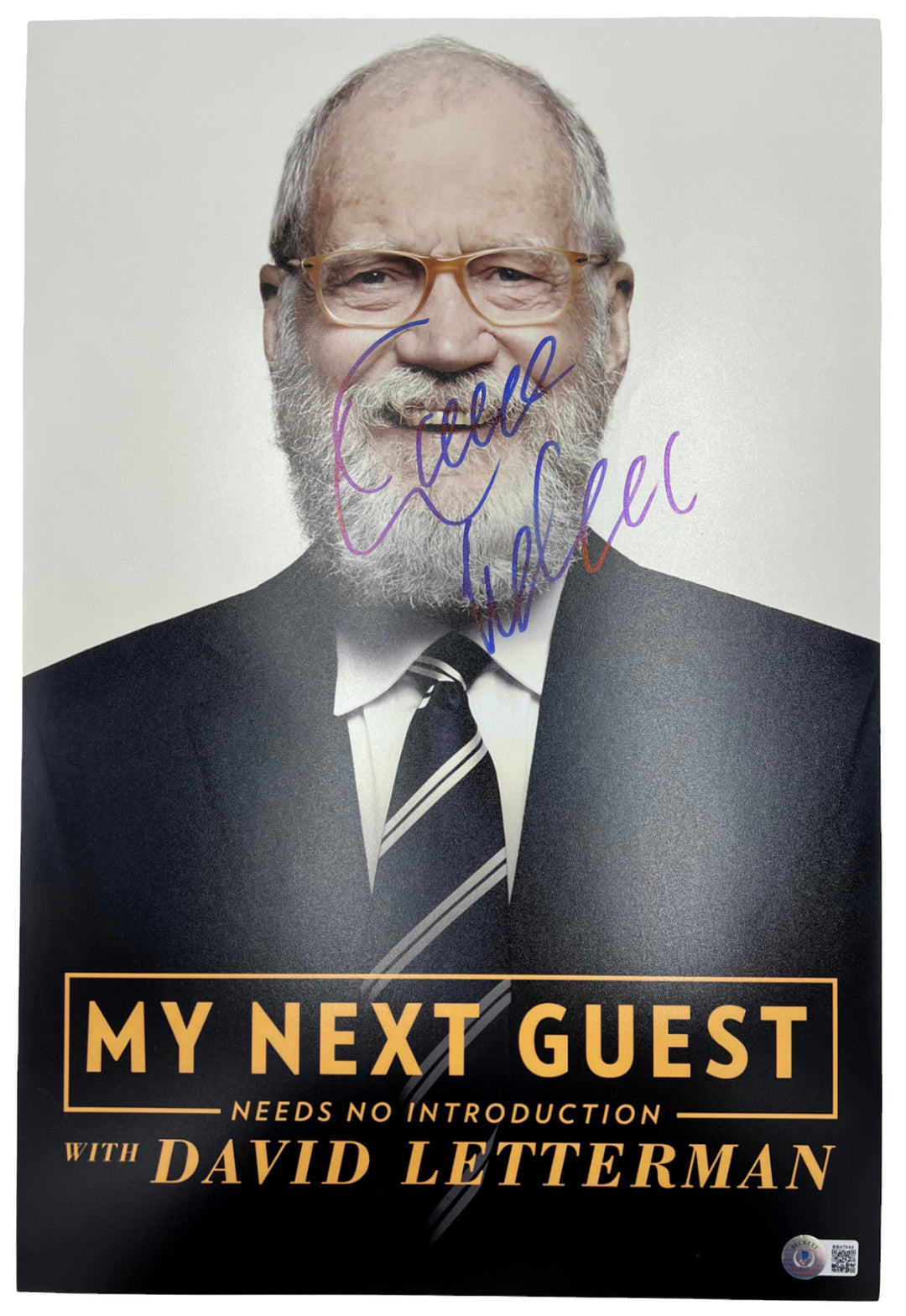 DAVID LETTERMAN SIGNED 12X18 PHOTO MY NEXT GUEST LATE NIGHT SHOW BECKETT BAS