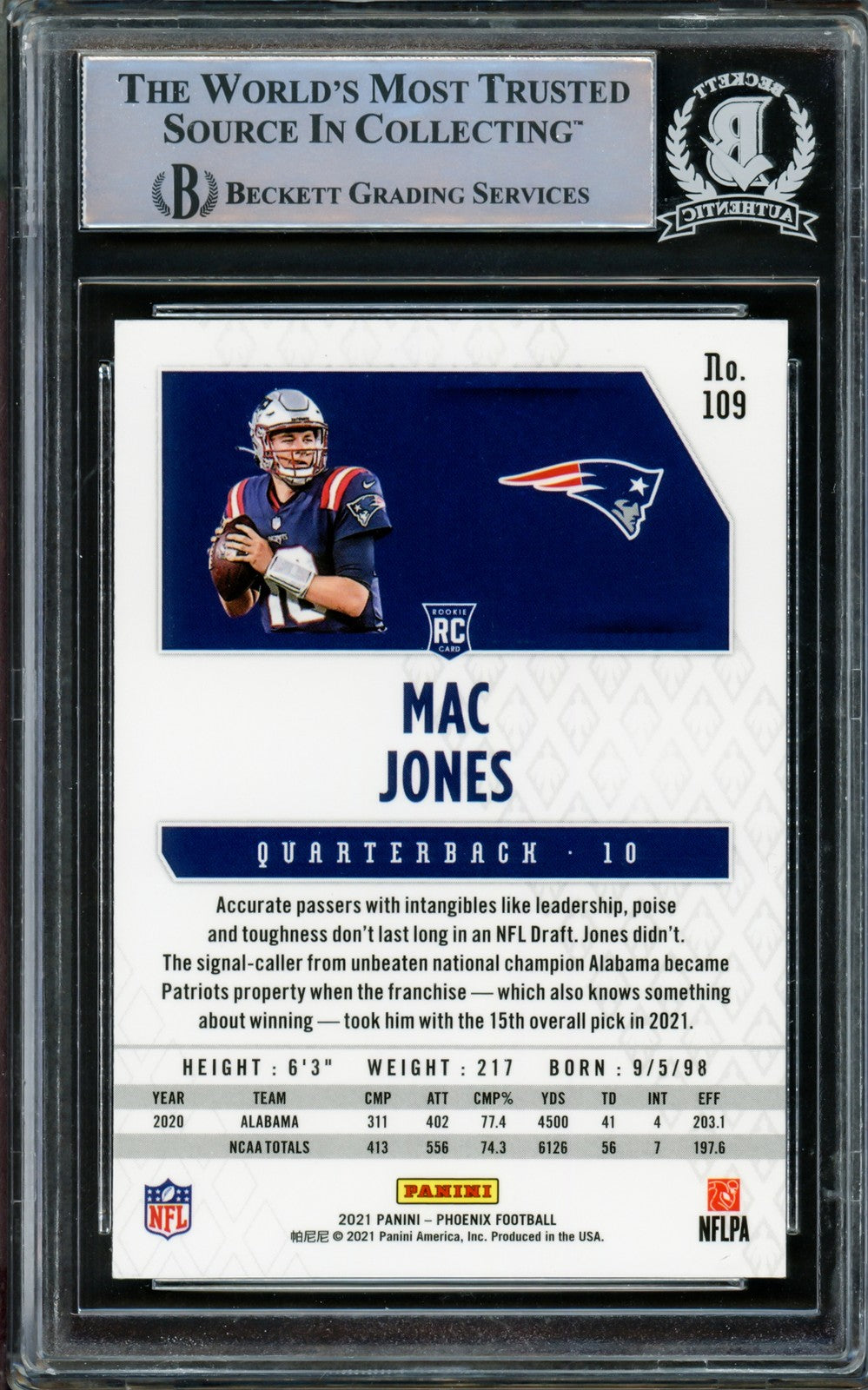 Mac Jones Signed 2021 Panini Phoenix Fire Burst RC 109 Patriots Beckett