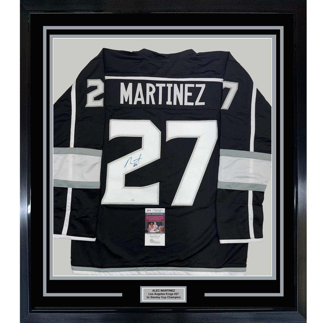 Framed Autographed/Signed Alec Martinez 35x39 Los Angeles Black Jersey JSA COA