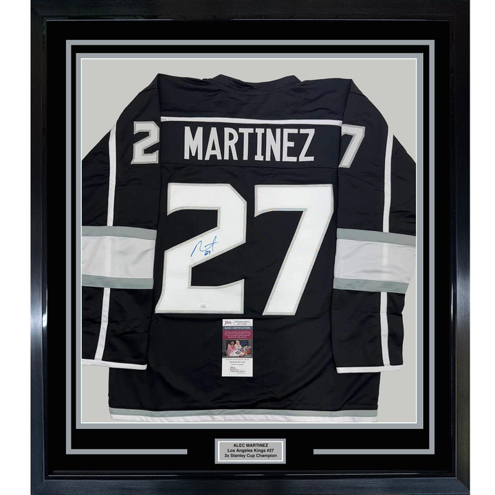 Framed Autographed/Signed Alec Martinez 35x39 Los Angeles Black Jersey JSA COA
