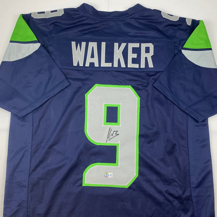 Autographed/Signed Kenneth Walker Seattle Blue Jersey Beckett BAS COA