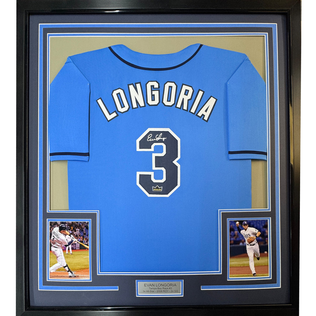 Framed Facsimile Autographed Evan Longoria 35x39 Tampa Bay Blue Reprint Jersey