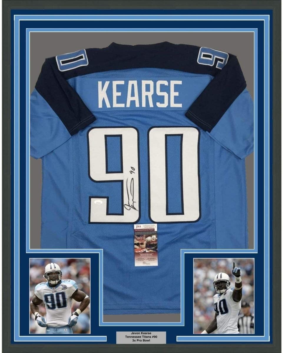 Framed Signed Jevon Kearse 35x39 Tennessee Light Blue Jersey JSA COA