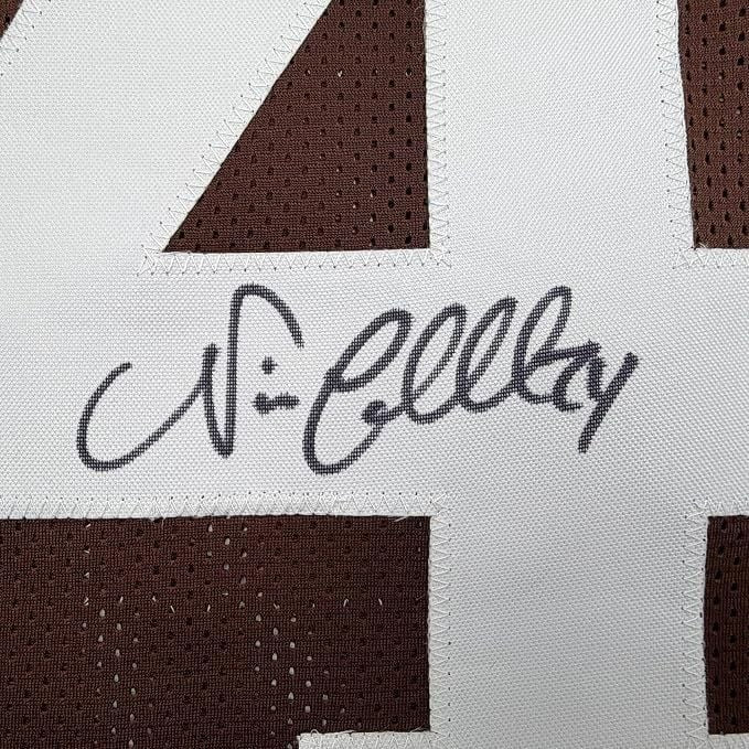 Framed Autographed Nick Chubb 35x39 Cleveland Brown Football Jersey BAS COA