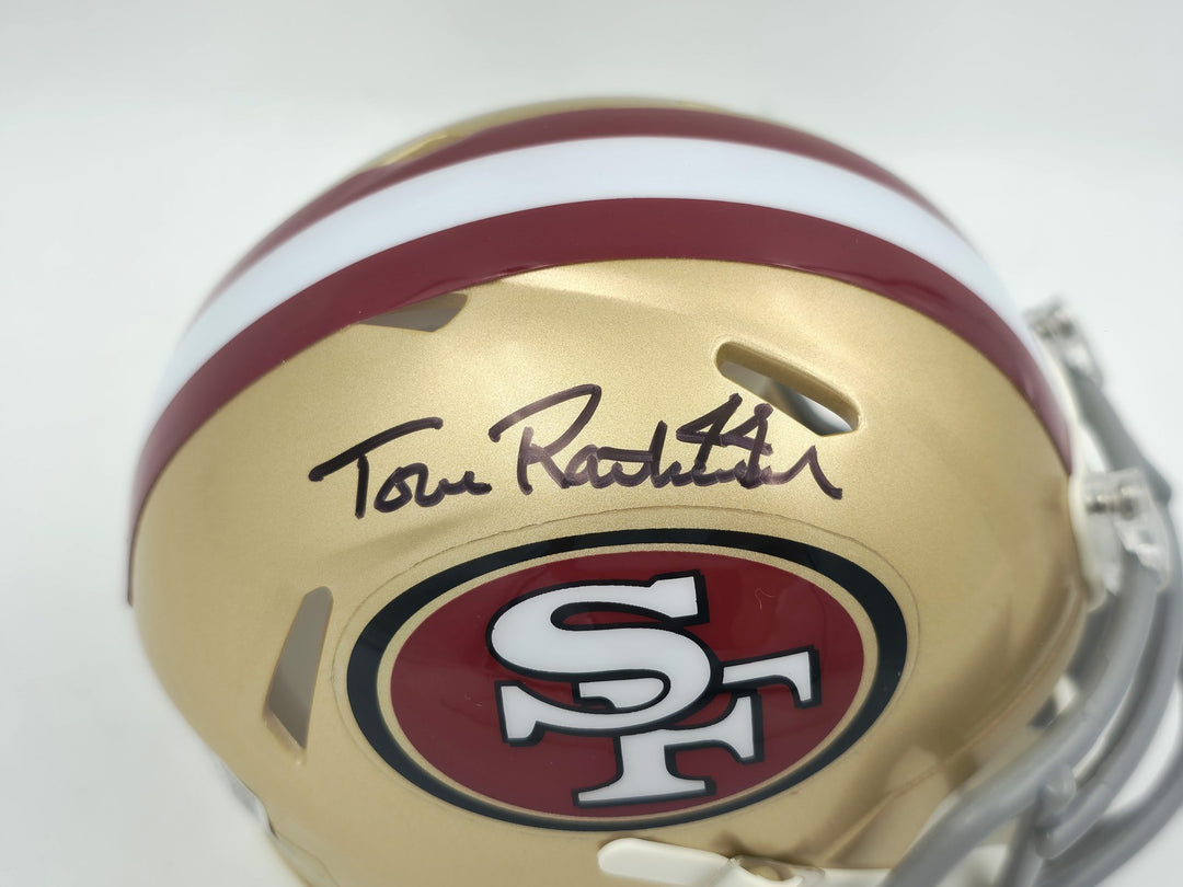 Tom Rathman Signed San Francisco 49ers Gold Speed Mini Helmet Beckett Witness