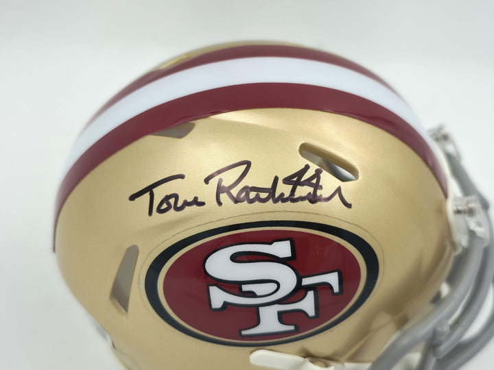 Tom Rathman Signed San Francisco 49ers Gold Speed Mini Helmet Beckett Witness