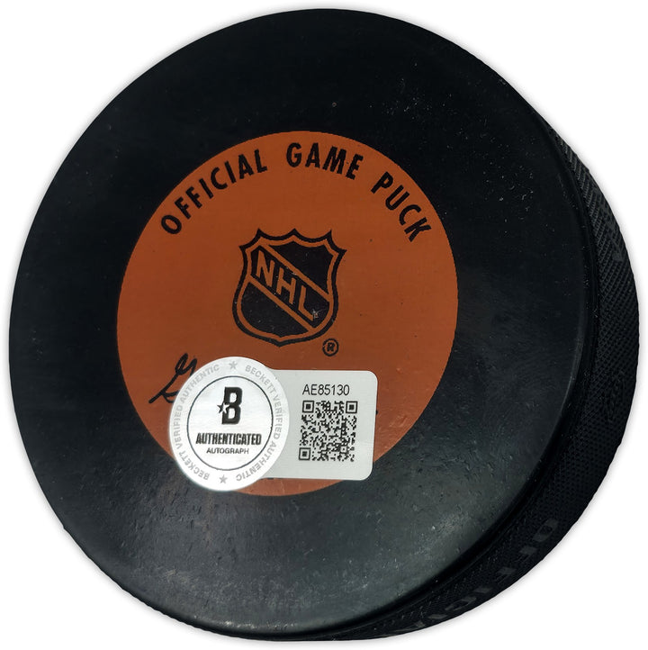 Gordie Howe, Sid Abel, & Ted Lindsay Red Wings Logo Puck Production Auto Beckett