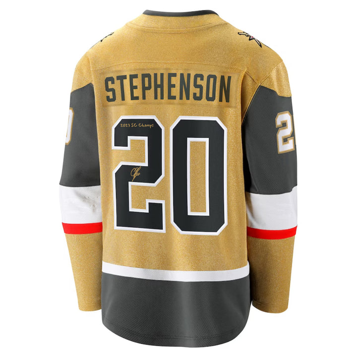 Chandler Stephenson Signed Vegas Golden Knights Gold Jersey Inscribed Champs IGM