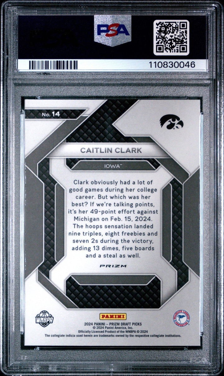 Graded 2024 Panini Prizm DP Caitlin Clark #14 Silver RC Basketball Card PSA 10