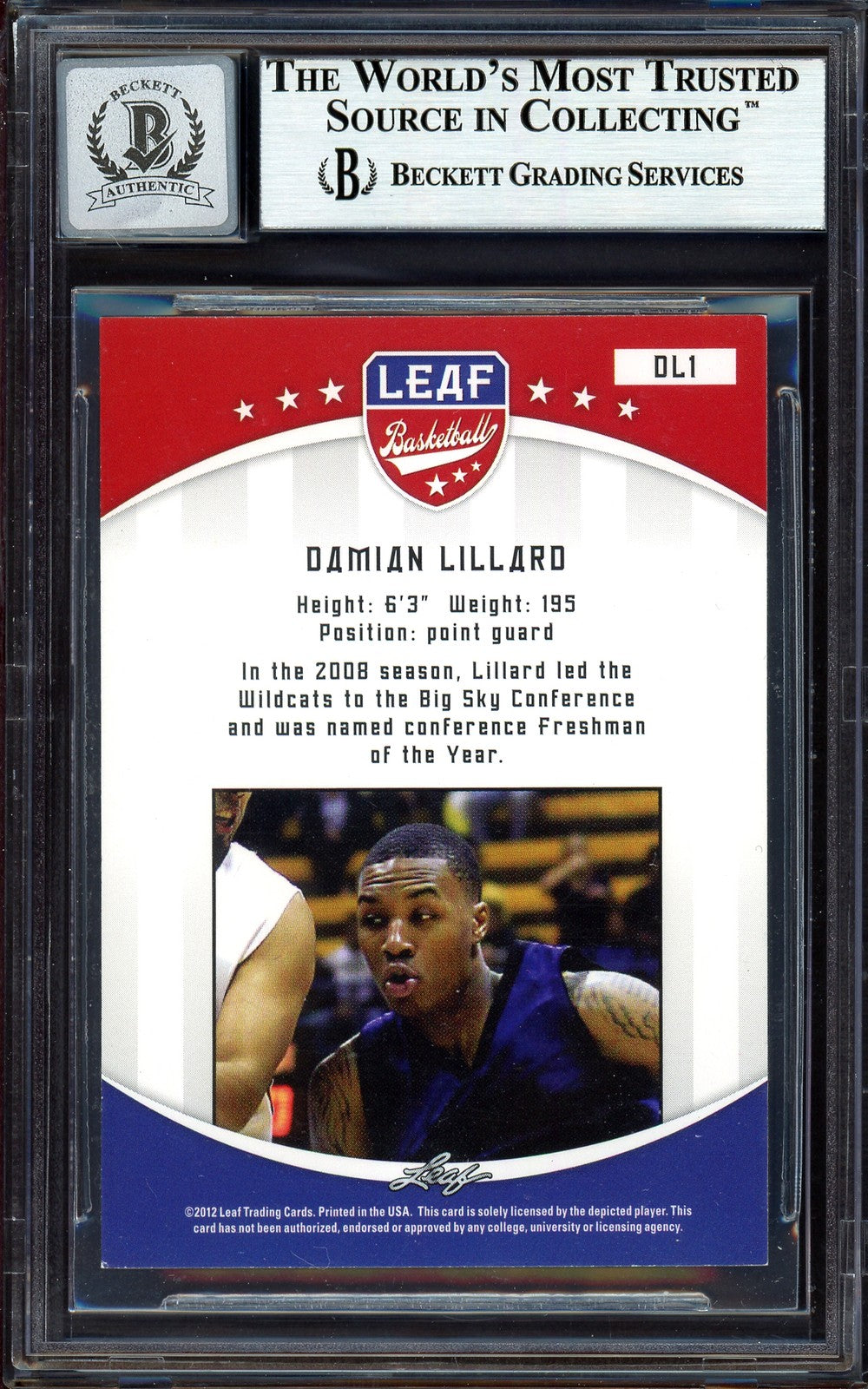 Damian Lillard Auto Signed 2012-13 Leaf RC DL1 Trail Blazers Auto GM 10 Beckett