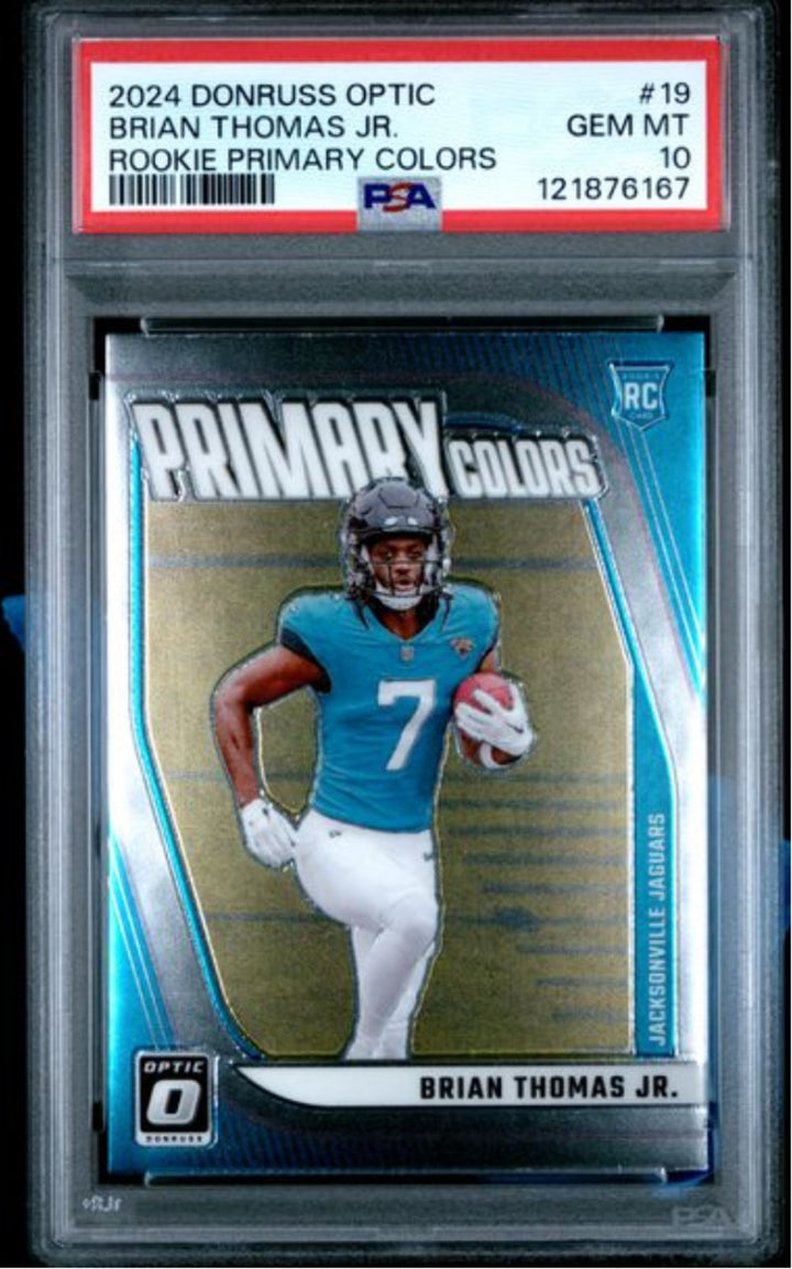 Graded 2024 Panini Donruss Optic Brian Thomas Jr #19 Primary Rookie Card PSA 10
