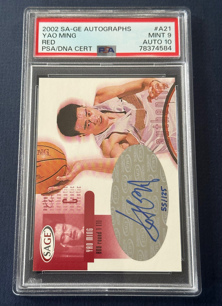 2002 SAGE YAO MING Rookie Psa 10 Gem Mint AUTO /125 Red PSA 9 Card Rc Hof Pop 1