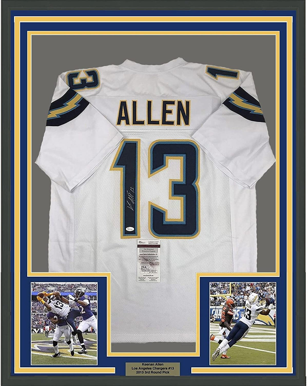 Framed Autographed/Signed Keenan Allen 33x42 Los Angeles LA White Jersey JSA COA