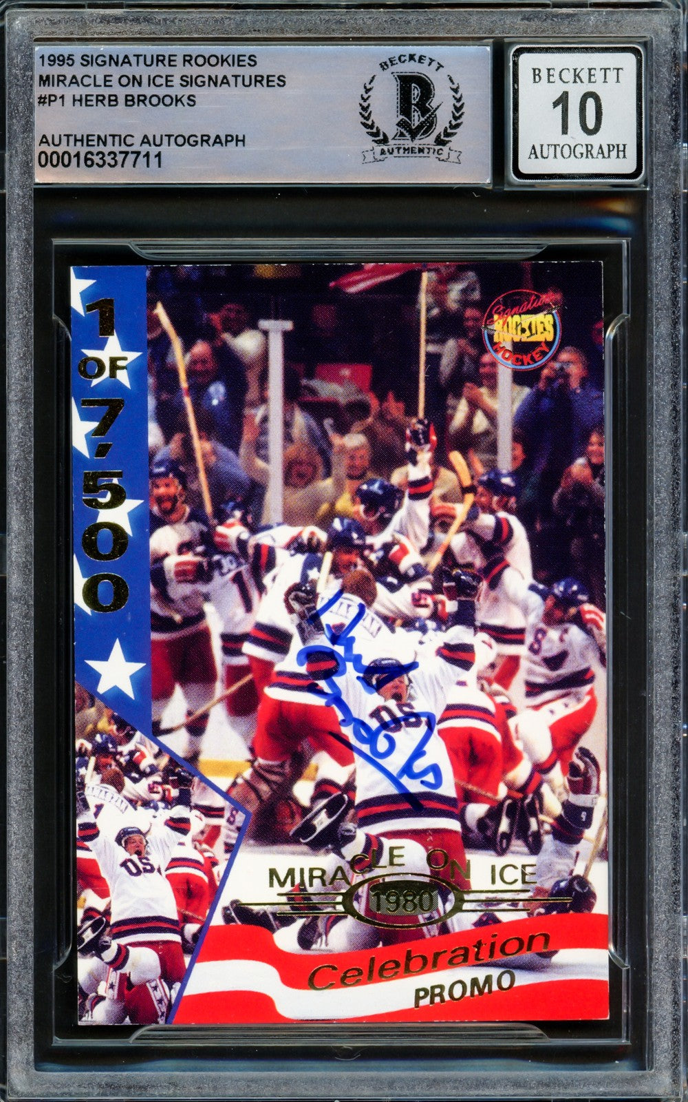 Herb Brooks Signed 1995 Signature Rookies Card #P1 1980 Team USA Auto 10 Beckett