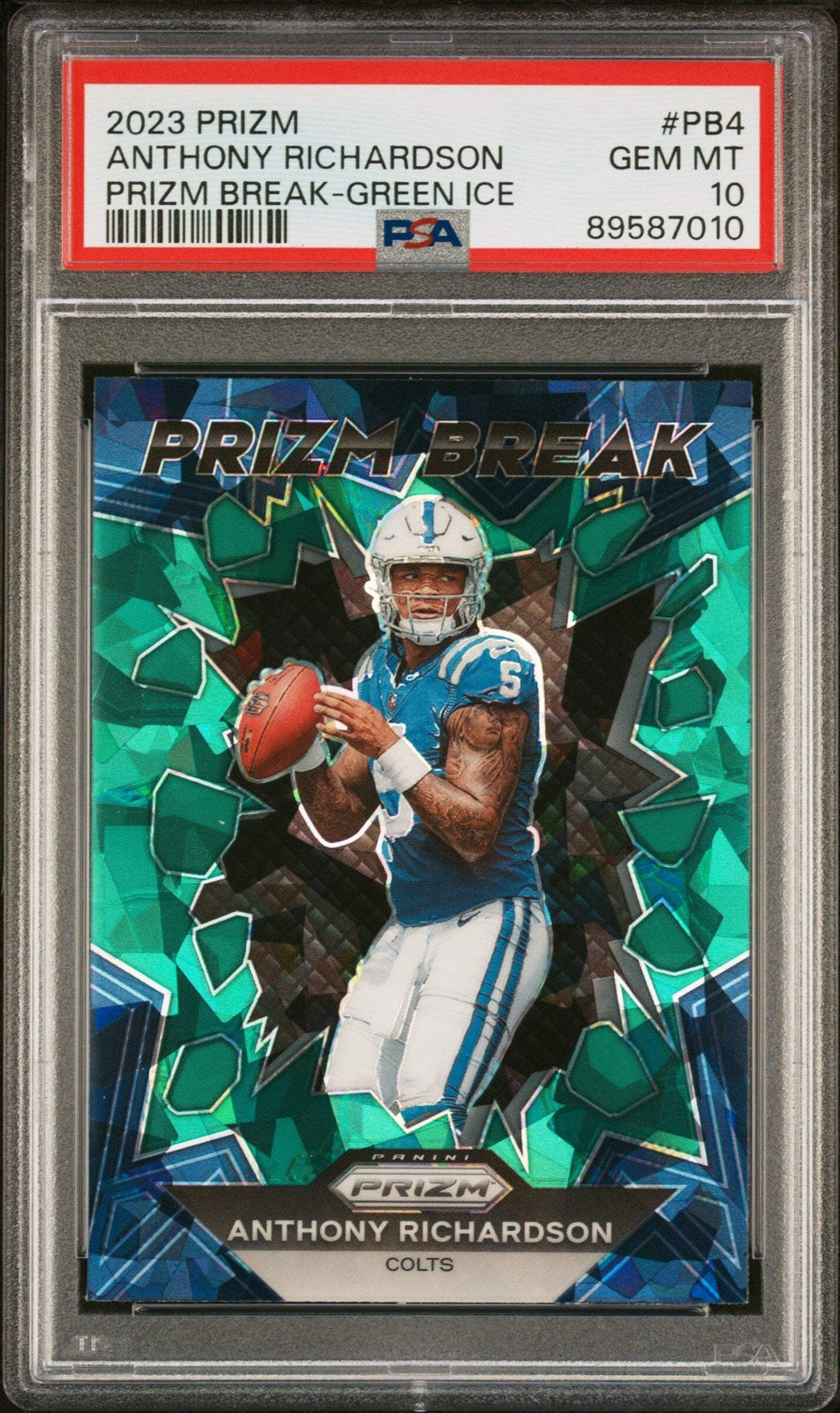 Graded 2023 Panini Prizm Anthony Richardson #PB4 Green Ice Football Card PSA 10