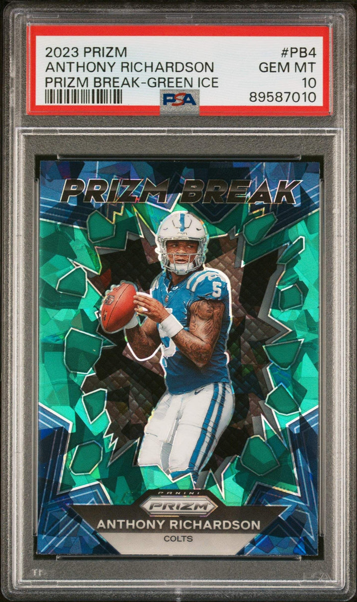Graded 2023 Panini Prizm Anthony Richardson #PB4 Green Ice Football Card PSA 10