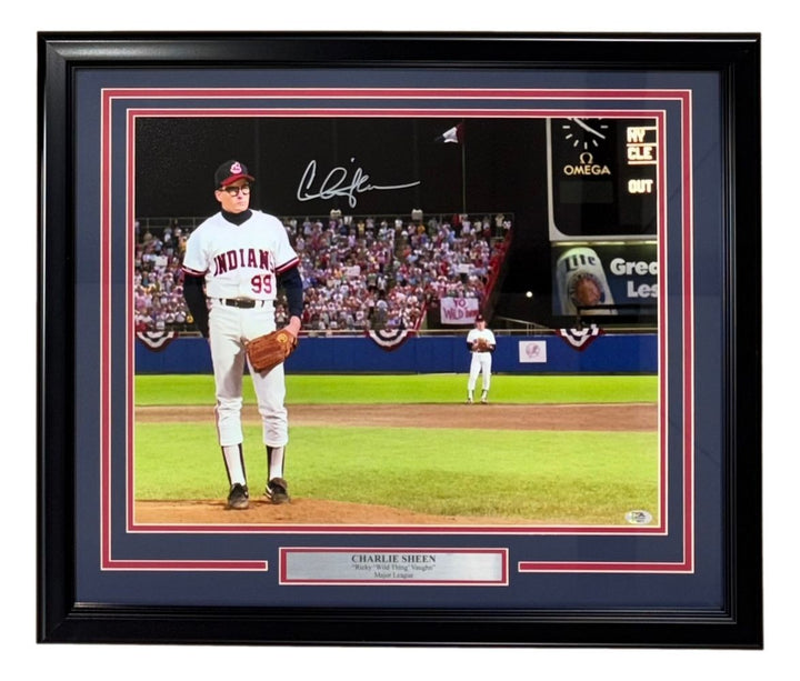 Charlie Sheen Signed Framed 16x20 Major League Ricky Vaughn Photo PSA/DNA Holo