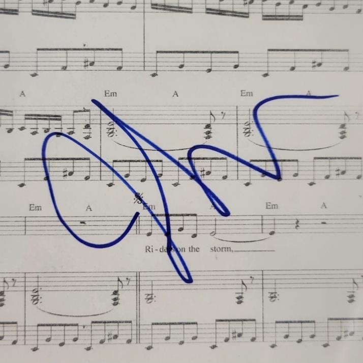 John Densmore signed Doors Riders of the Storm 8x10 Song Lyric Sheet Beckett BAS