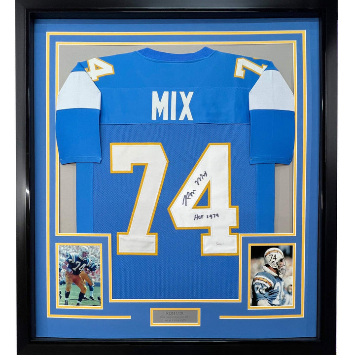 FRAMED Autographed/Signed RON MIX HOF 33x42 San Diego Powder Blue Jersey JSA COA