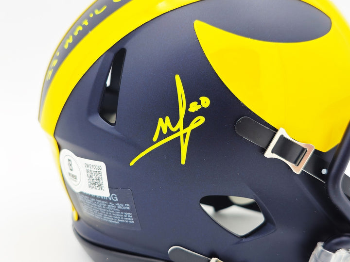 Mike Sainristil Auto Michigan Wolverines Blue Mini Helmet 23 Natl Champ Beckett