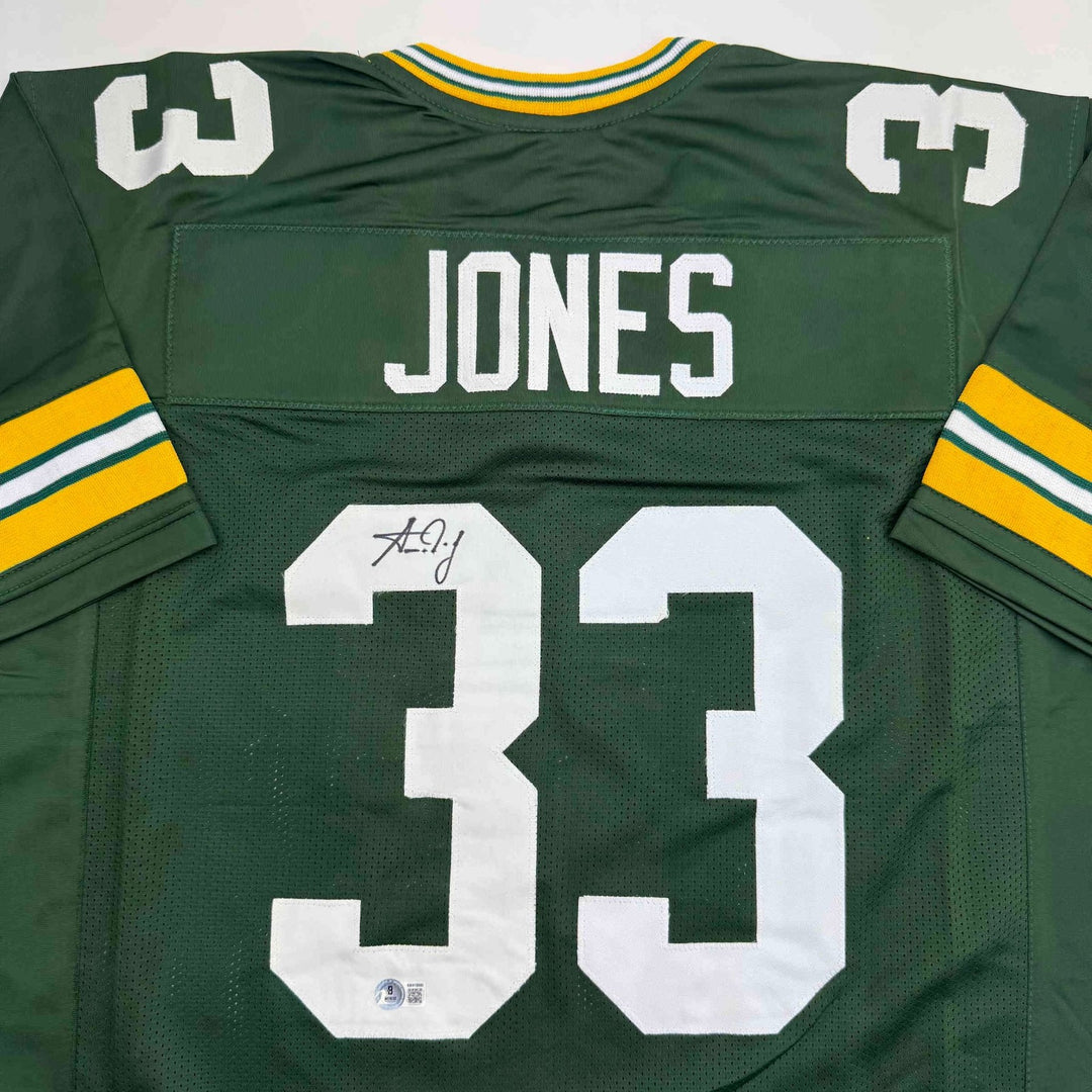 Autographed/Signed Aaron Jones Green Bay Green Jersey Beckett BAS COA