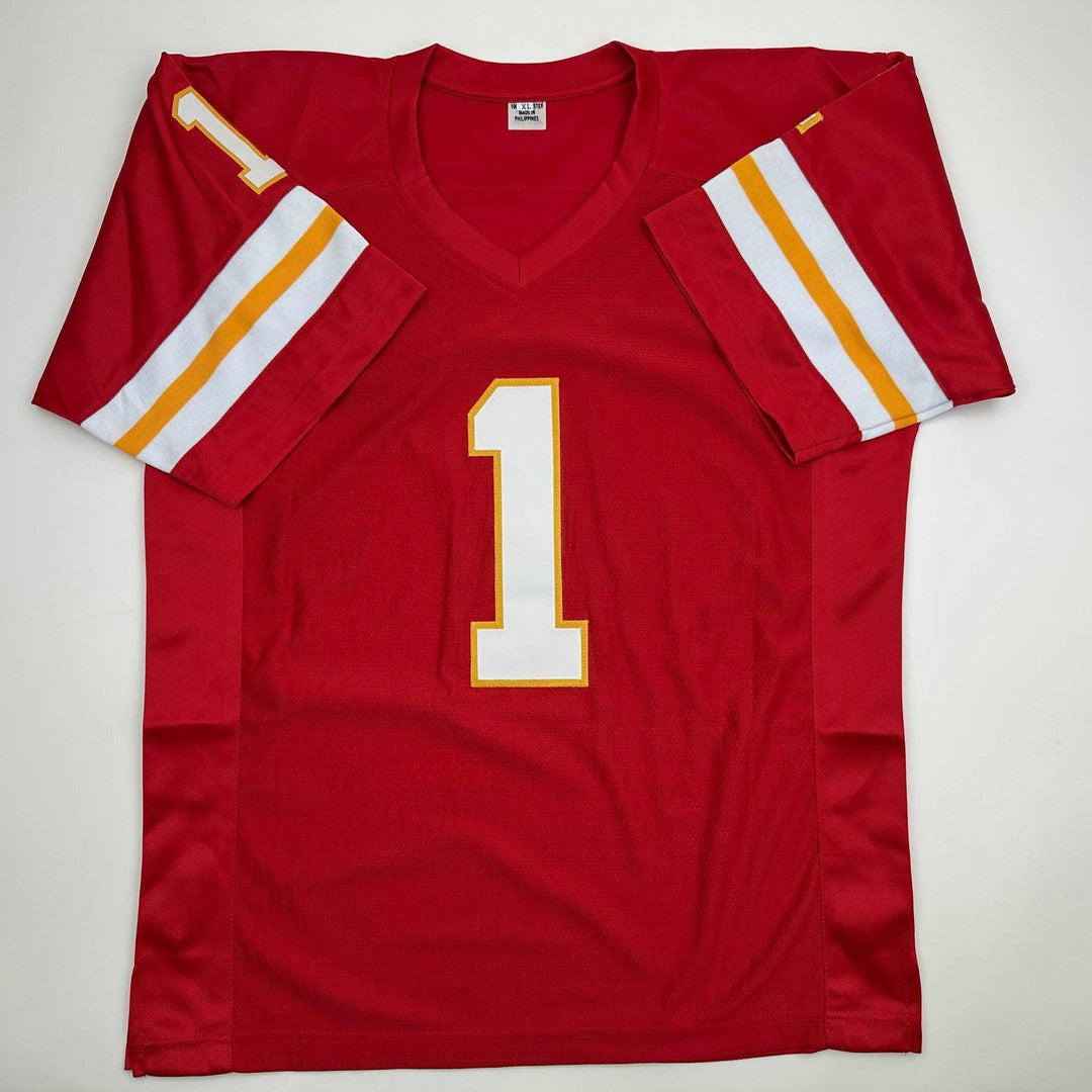 Autographed/Signed Warren Moon HOF 06 Kansas City Red Jersey JSA COA