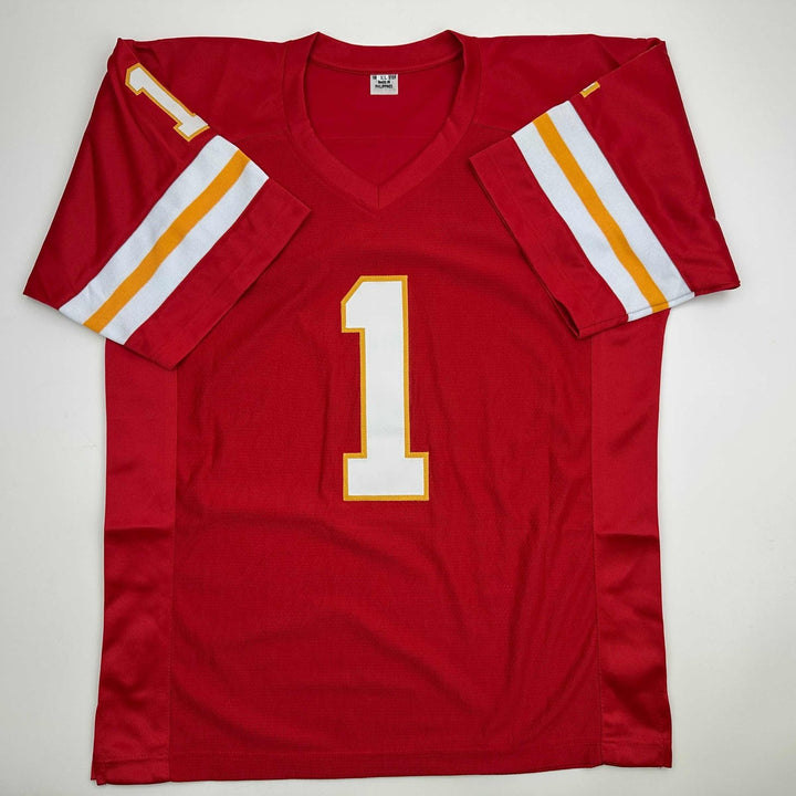 Autographed/Signed Warren Moon HOF 06 Kansas City Red Jersey JSA COA