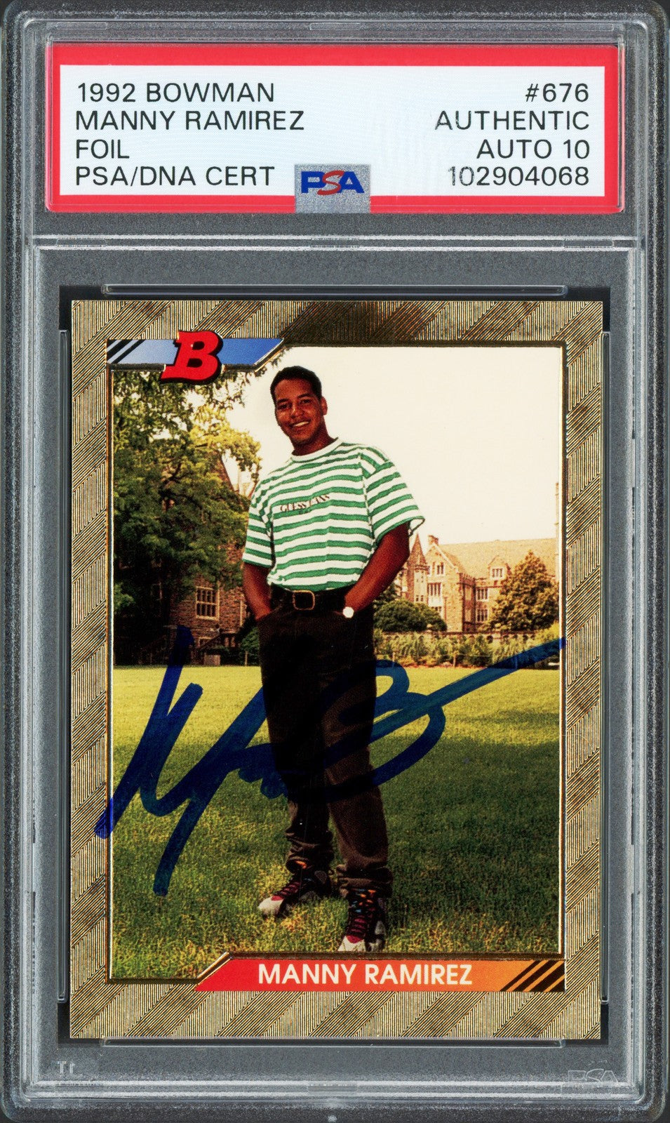 Manny Ramirez Auto 1992 Bowman Foil RC 676 Cleveland Indians Auto GM 10 PSA/DNA