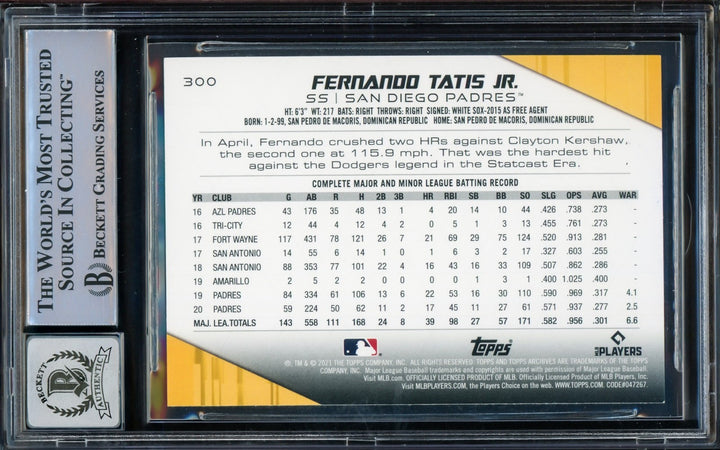 Fernando Tatis Jr Auto 2021 Topps Archives 140 Years of Baseball Card 300 Sig 10