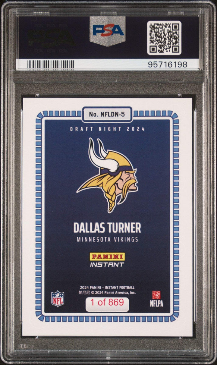 Graded 202 Panini Instant Dallas Turner #5 Draft Night RC Football Card PSA 10
