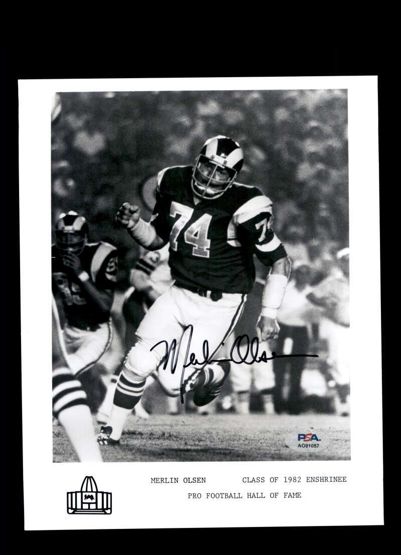 Merlin Olsen PSA DNA Signed 8x10 Photograph Rams Autograph