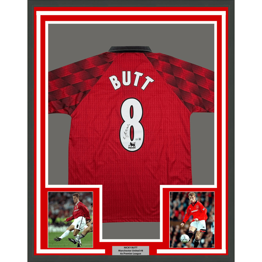 Framed Signed Nicky Butt 35x39 Manchester United Red Jersey Beckett BAS COA