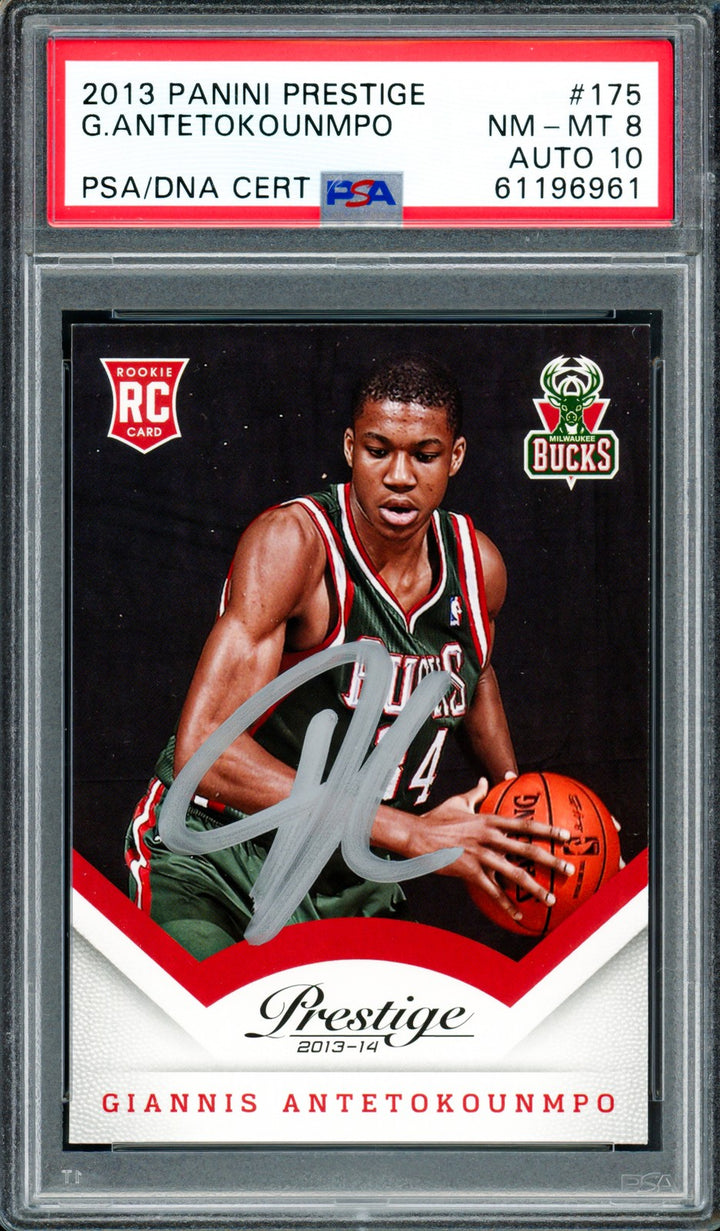 Giannis Antetokounmpo Auto 2013 Panini Prestige RC 175 Bucks PSA 8 Sig 10 DNA