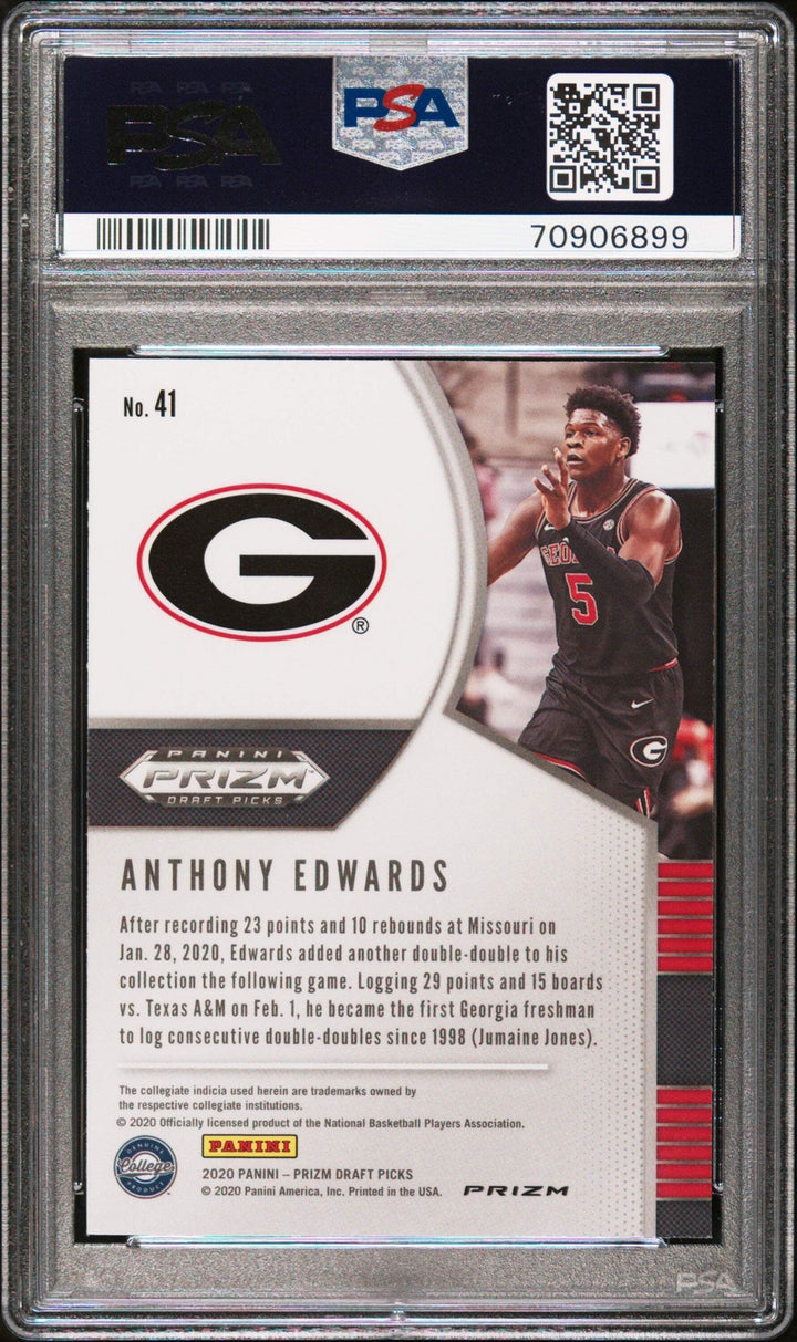 Graded 2020 Panini Prizm Anthony Edwards #41 Red Ice RC Basketball Card PSA 10
