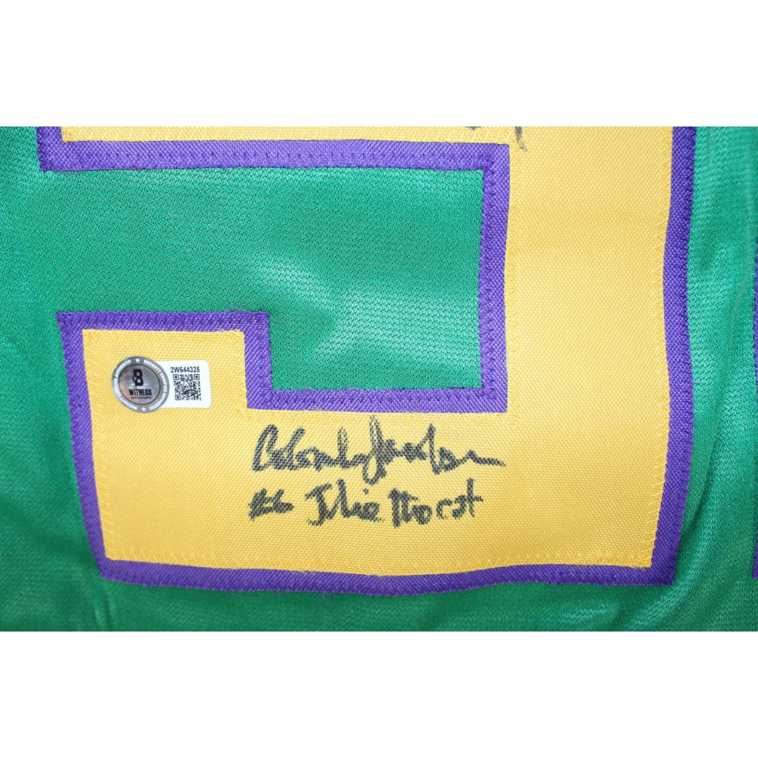 The Mighty Ducks Movie Autographed Green Jersey sz XL 8 Sigs Beckett 52785